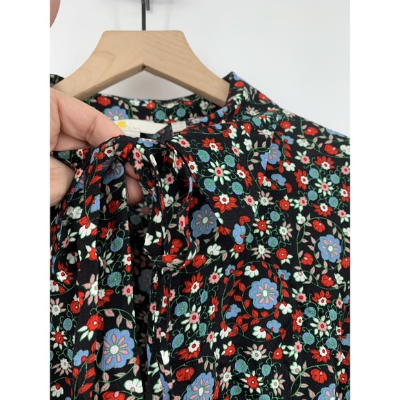 Boden Dress Womens 12 Blue Pink Floral Ruffle Preppy Party Office Bow Tie - Picture 2 of 11